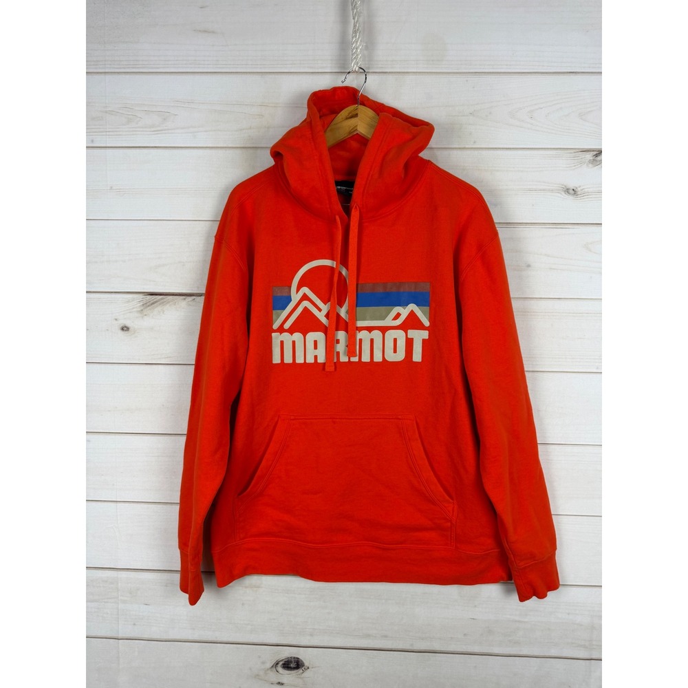 Marmot Sweatshirt Mens 1X Orange Retro Mountain Logo Pullover Hoodie